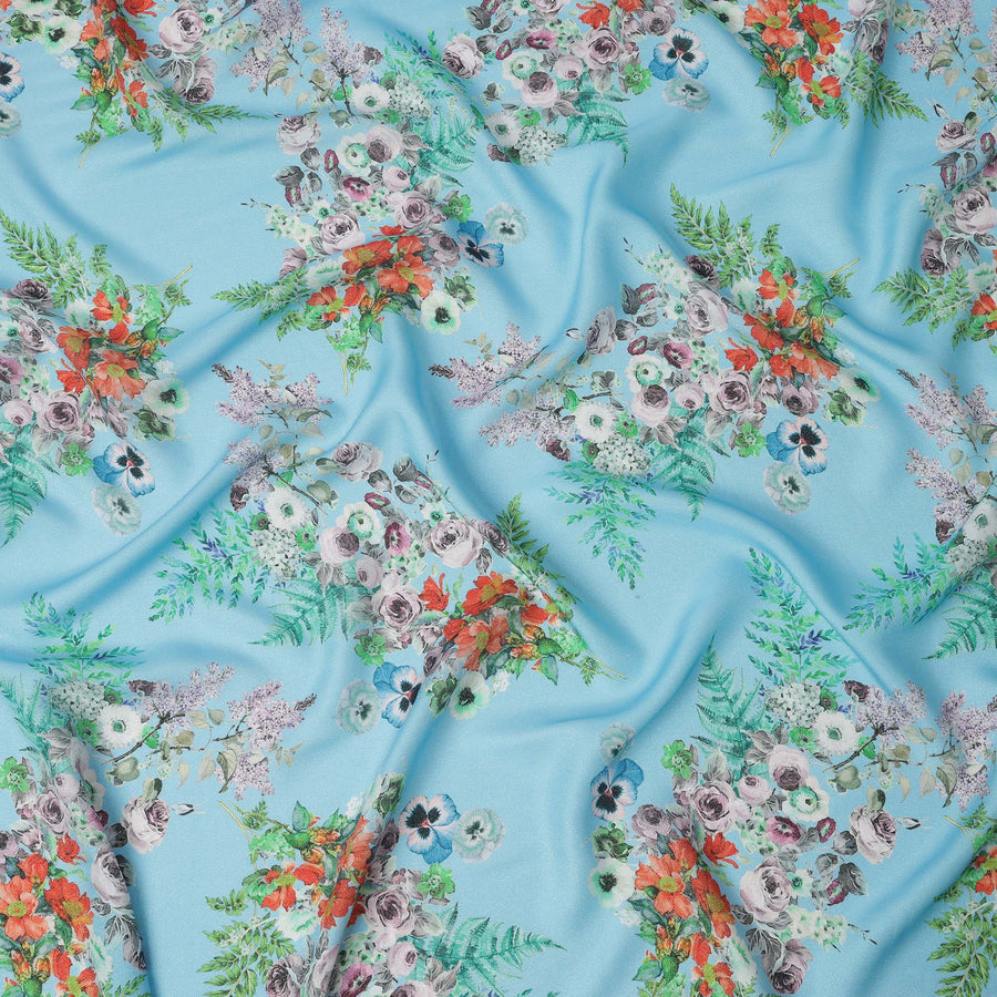 Sky Blue Pure Silk Satin Fabric, Width 140 Cms, South Korea-D22078