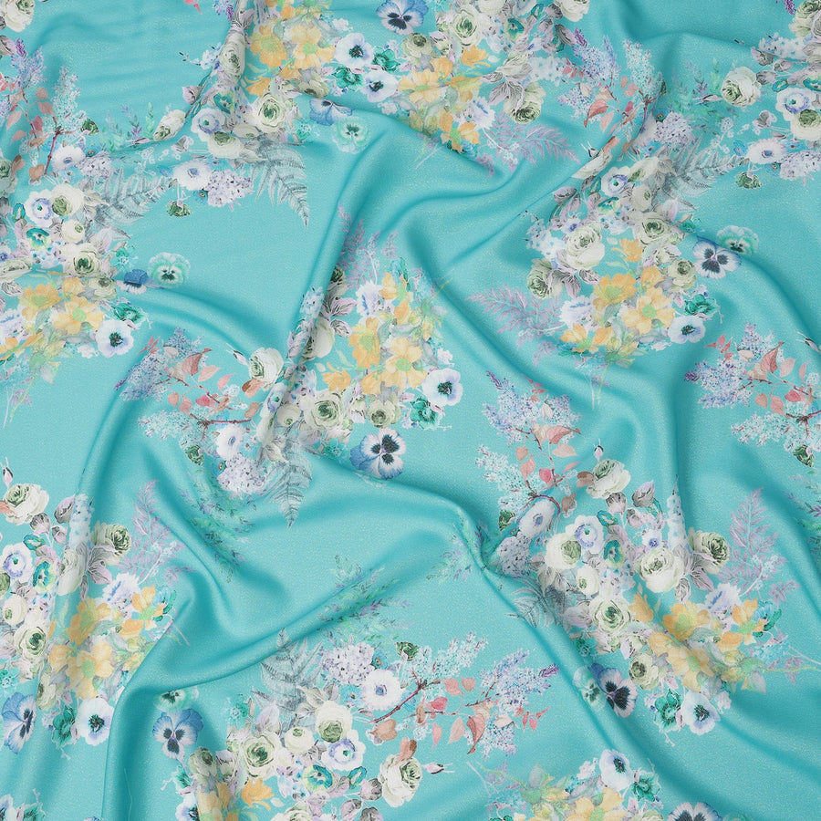 Turquoise Pure Silk Satin Fabric, Width 140 Cms, South Korea-D22079