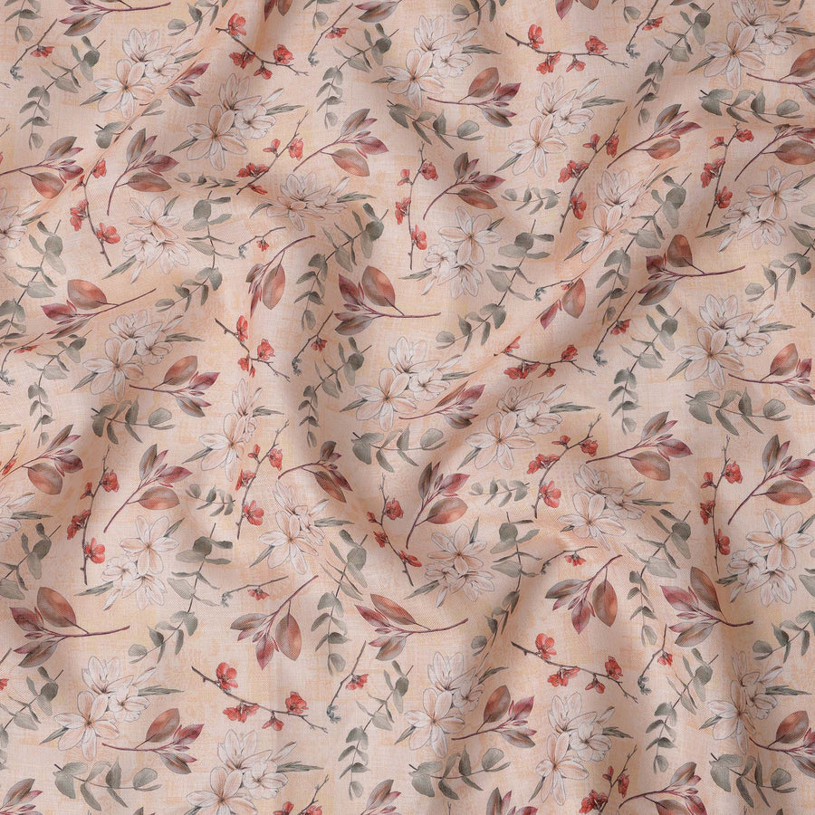 قماش كتان مخلوط بطبعة زهور الخوخ - عرض 140 سم - قماش هندي فاخر - D22201