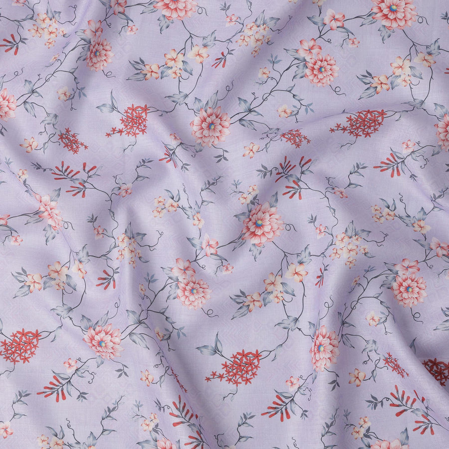 قماش كتان مخلوط بطبعة زهور أرجوانية - عرض 140 سم - قماش هندي فاخر - D22203