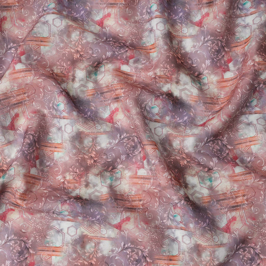 Mauve Abstract Printed Blended Linen Fabric – 140 cm Width – Premium Indian Fabric-D22205