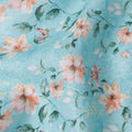 قماش كتان مخلوط بطبعة زهور باللون الأزرق المائي - عرض 140 سم - قماش هندي فاخر - D22206