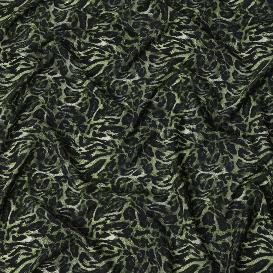 Olive Green Leopard Print Viscose Crepe Fabric – 110 cm Width – Premium Indian Fabric-D22213