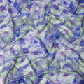 Light Blue Premium Pure Italian Satin Fabric with Green & Purple Floral Print – 140 cm-D22277
