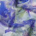Light Blue Premium Pure Italian Satin Fabric with Green & Purple Floral Print – 140 cm-D22277