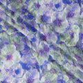 Light Blue Premium Pure Italian Satin Fabric with Green & Purple Floral Print – 140 cm-D22277