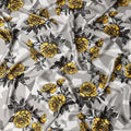 Grey Premium Pure Italian Satin Fabric with Yellow & Black Rose Print – 140 cm-D22283