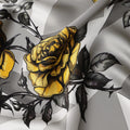 Grey Premium Pure Italian Satin Fabric with Yellow & Black Rose Print – 140 cm-D22283