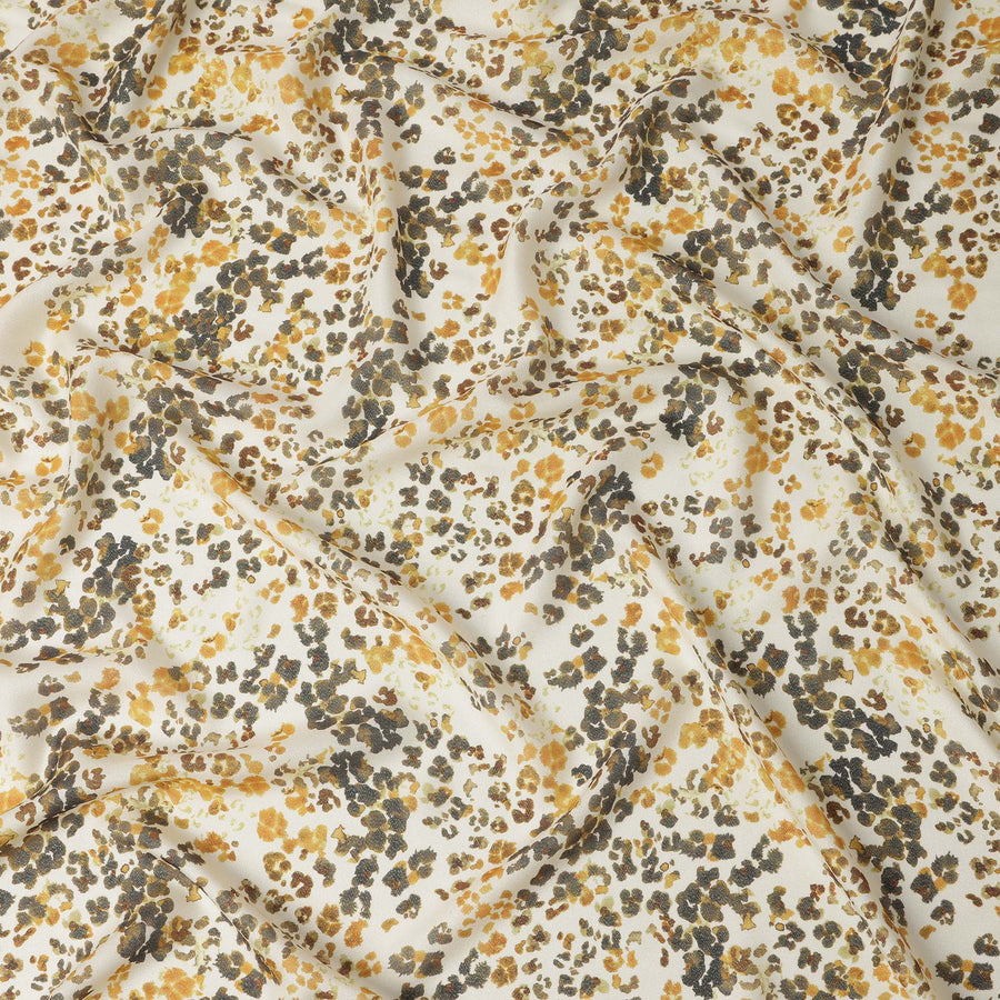 Cream Pure Silk Satin Fabric with Gold & Black Abstract Print – 140 cm, Imported from South Korea-D22288