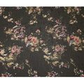 قماش ساتان حريري أسود خالص بطبعة زهور متعددة الألوان - 140 سم، مستورد من إسبانيا - D22289
