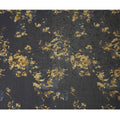 قماش ساتان حريري خالص أزرق داكن بطبعة زهور ذهبية وزرقاء داكنة - 140 سم، مستورد من إسبانيا - D22290