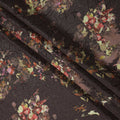قماش ساتان حريري خالص بلون أرجواني غامق مع طبعة زهور متعددة الألوان - 140 سم، مستورد من إسبانيا - D22291
