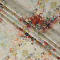 Ivory Pure Silk Satin Fabric with Multicolor Abstract Print – 140 cm, Imported from South Korea-D22292 Regal Fabrics