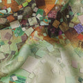 Light Green Pure Silk Satin Fabric with Multicolor Abstract Print – 140 cm, Imported from South Korea-D22293