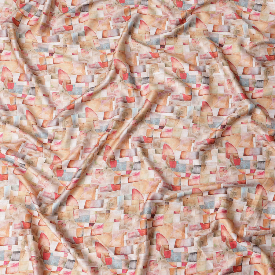 قماش ساتان قطني بيج بطبعة هندسية متعددة الألوان - 110 سم، مستورد من الهند - D22294