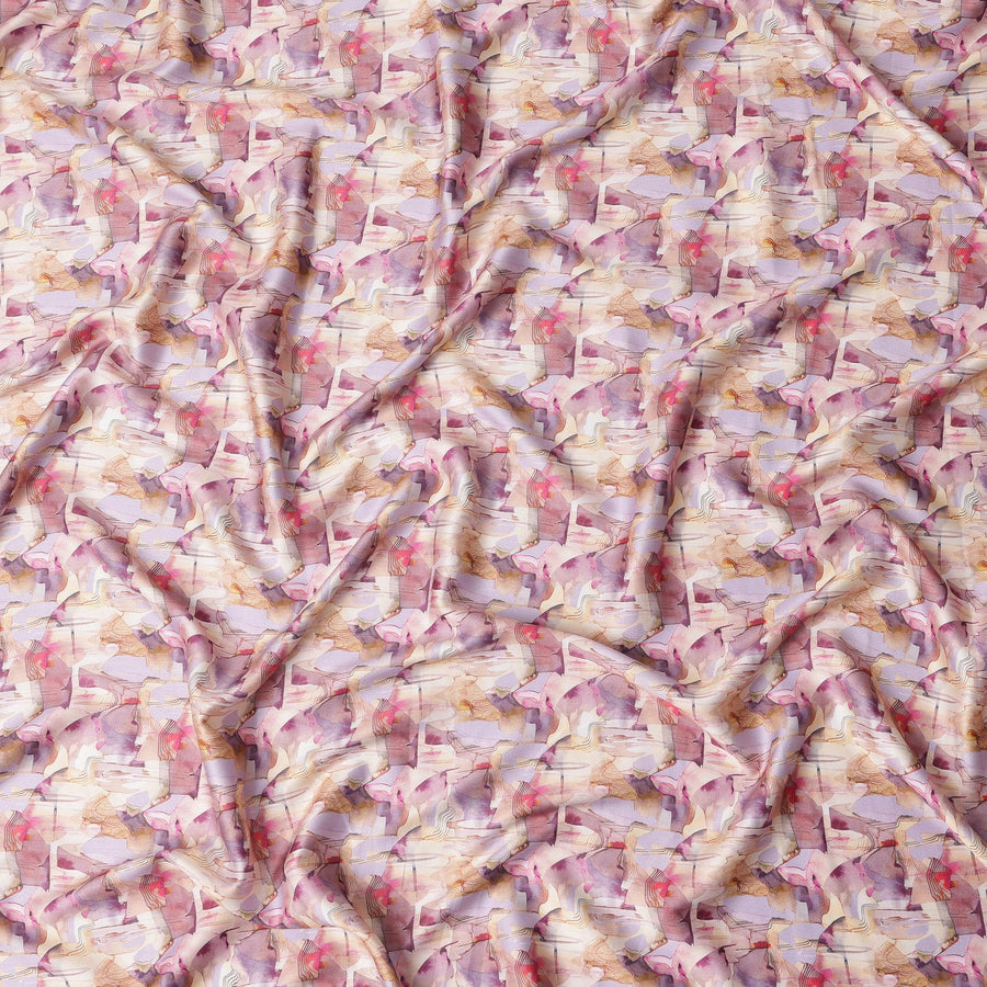 Light Pink Cotton Satin Fabric with Multicolor Abstract Print – 110 cm, Imported from India-D22295