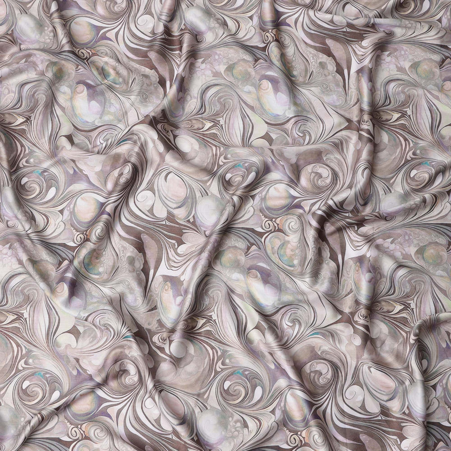 Beige Cotton Satin Fabric with Swirl Pattern Print – 110 cm, Imported from India-D22296
