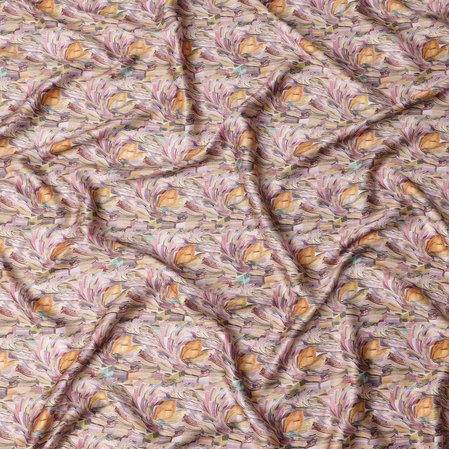 قماش ساتان قطني بيج فاتح بطبعة زهور متعددة الألوان - 110 سم، مستورد من الهند - D22297