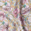 Light Grey Cotton Satin Fabric with Pink & White Floral Print – 110 cm, Imported from India-D22300