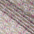 Light Grey Cotton Satin Fabric with Pink & White Floral Print – 110 cm, Imported from India-D22300