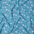Sky Blue Floral Printed Cotton Lawn Fabric with Delicate Pink and White Blossoms, Soft Finish, 110 Cms Width, Made in India-D22533