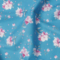 Sky Blue Floral Printed Cotton Lawn Fabric with Delicate Pink and White Blossoms, Soft Finish, 110 Cms Width, Made in India-D22533