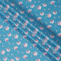 Sky Blue Floral Printed Cotton Lawn Fabric with Delicate Pink and White Blossoms, Soft Finish, 110 Cms Width, Made in India-D22533