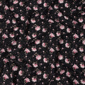 Black Floral Printed Cotton Lawn Fabric with Soft Pink and White Blossoms, Smooth Lightweight Texture, 110 Cms Width, Made in India-D22535