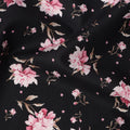 Black Floral Printed Cotton Lawn Fabric with Soft Pink and White Blossoms, Smooth Lightweight Texture, 110 Cms Width, Made in India-D22535