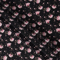 Black Floral Printed Cotton Lawn Fabric with Soft Pink and White Blossoms, Smooth Lightweight Texture, 110 Cms Width, Made in India-D22535