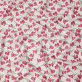 Ivory White Cotton Lawn Fabric with All-Over Pink Floral Print and Green Leaf Accents, Smooth Lightweight Texture, 110 Cms Width, Made in India-D22538