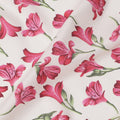Ivory White Cotton Lawn Fabric with All-Over Pink Floral Print and Green Leaf Accents, Smooth Lightweight Texture, 110 Cms Width, Made in India-D22538
