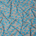Grey Cotton Lawn Fabric with All-Over Blue Floral Print and Teal Green Leaf Highlights, Smooth Lightweight Texture, 110 Cms Width, Made in India-D22540