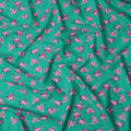 Teal Green Cotton Lawn Fabric with All-Over Pink Floral Print and Subtle Leaf Detailing, Soft Lightweight Finish, 110 Cms Width, Made in India-D22541