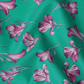 Teal Green Cotton Lawn Fabric with All-Over Pink Floral Print and Subtle Leaf Detailing, Soft Lightweight Finish, 110 Cms Width, Made in India-D22541