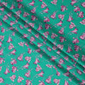 Teal Green Cotton Lawn Fabric with All-Over Pink Floral Print and Subtle Leaf Detailing, Soft Lightweight Finish, 110 Cms Width, Made in India-D22541