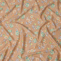 Copper Brown Cotton Lawn Fabric with All-Over Floral Print in Mint Green, Peach, Yellow and Grey Leaves, Soft Lightweight Finish, 110 Cms Width, Made in India-D22544