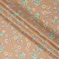 Copper Brown Cotton Lawn Fabric with All-Over Floral Print in Mint Green, Peach, Yellow and Grey Leaves, Soft Lightweight Finish, 110 Cms Width, Made in India-D22544