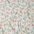 Cream Cotton Lawn Fabric with All-Over Multicolor Floral Print in Pink, Blue, and Yellow with Soft Green Leaves, Lightweight Smooth Finish, 110 Cms Width, Made in India-D22545