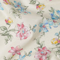 Cream Cotton Lawn Fabric with All-Over Multicolor Floral Print in Pink, Blue, and Yellow with Soft Green Leaves, Lightweight Smooth Finish, 110 Cms Width, Made in India-D22545