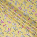 Light Yellow Cotton Lawn Fabric with All-Over Floral Print in Pink, White, and Peach with Green Leaf Accents, Soft Lightweight Texture, 110 Cms Width, Made in India-D22546