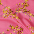 Pink Cotton Lawn Fabric with All-Over Yellow Leafy Branch Print and Subtle Brown Detailing, Smooth Lightweight Finish, 110 Cms Width, Made in India-D22548