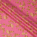 Pink Cotton Lawn Fabric with All-Over Yellow Leafy Branch Print and Subtle Brown Detailing, Smooth Lightweight Finish, 110 Cms Width, Made in India-D22548