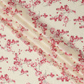 Cream Cotton Lawn Fabric with All-Over Red Leafy Branch Print and Subtle Black Detailing, Lightweight Smooth Finish, 110 Cms Width, Made in India-D22549