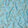 Sky Blue Cotton Lawn Fabric with All-Over Golden Brown Leafy Branch Print and Subtle Black Detailing, Soft Lightweight Finish, 110 Cms Width, Made in India-D22550