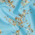 Sky Blue Cotton Lawn Fabric with All-Over Golden Brown Leafy Branch Print and Subtle Black Detailing, Soft Lightweight Finish, 110 Cms Width, Made in India-D22550