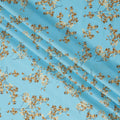Sky Blue Cotton Lawn Fabric with All-Over Golden Brown Leafy Branch Print and Subtle Black Detailing, Soft Lightweight Finish, 110 Cms Width, Made in India-D22550
