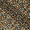 Black Cotton Lawn Fabric with All-Over Orange Floral Print and Green Leaf Detailing in Dense Pattern, Soft Lightweight Finish, 110 Cms Width, Made in India-D22553