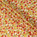 Yellow Cotton Lawn Fabric with All-Over Red Floral Print and Olive Green Leaf Detailing in Dense Pattern, Soft Lightweight Finish, 110 Cms Width, Made in India-D22554