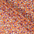 Orange Cotton Lawn Fabric with All-Over Purple Floral Print and Grey Leaf Detailing in Dense Pattern, Soft Lightweight Finish, 110 Cms Width, Made in India-D22555